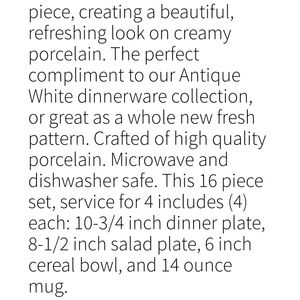 MIKASA botanical 16 piece porcelain dinnerware set